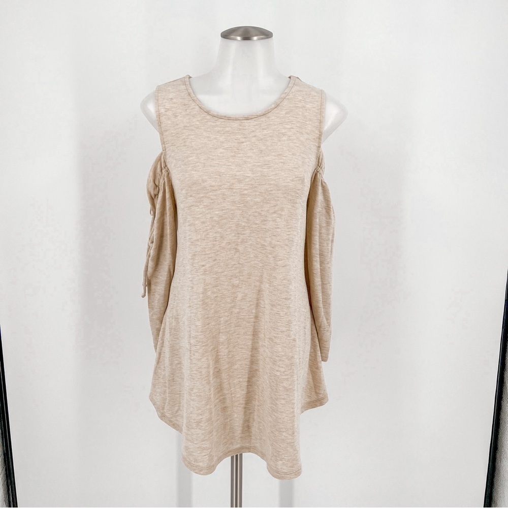 Cupio Womens Cold Shoulder Tunic Top Beige